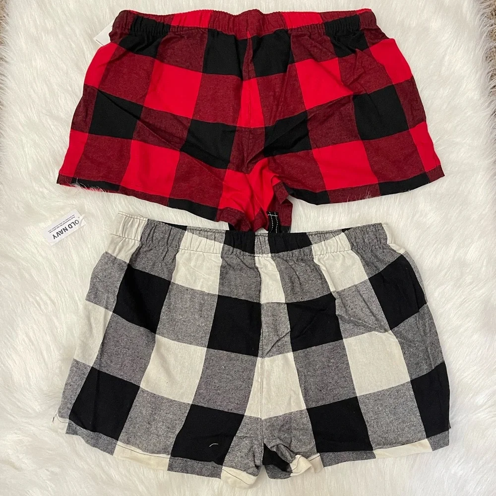 *BUNDLE* NWT Old Navy Flannel Pajama Short Black & Red Buffalo Plaid Women SZ L - Picture 2 of 7